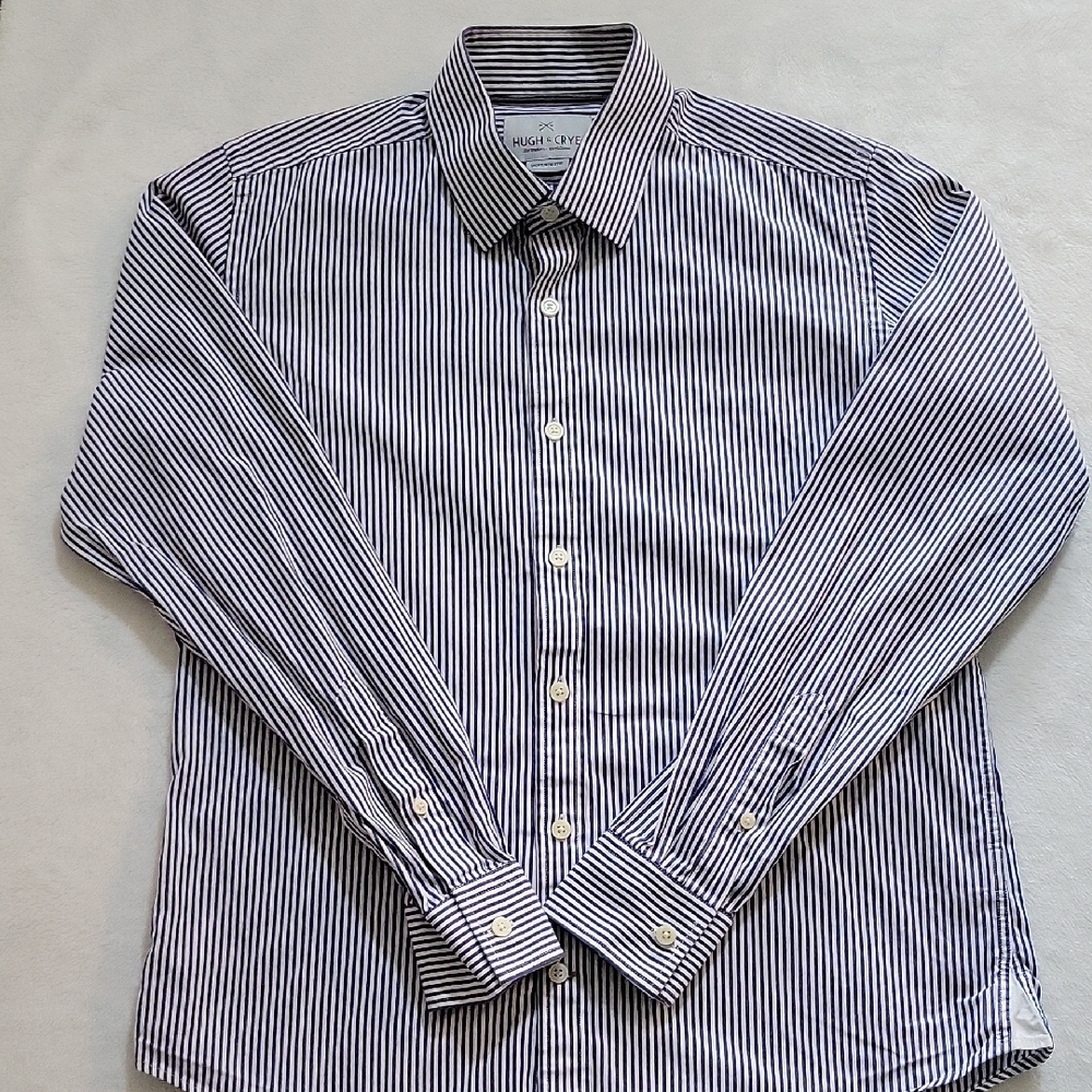 Hugh&Crye Men's Striped Button-Down 100%Cotton SizeShort/Athletic Blue & White